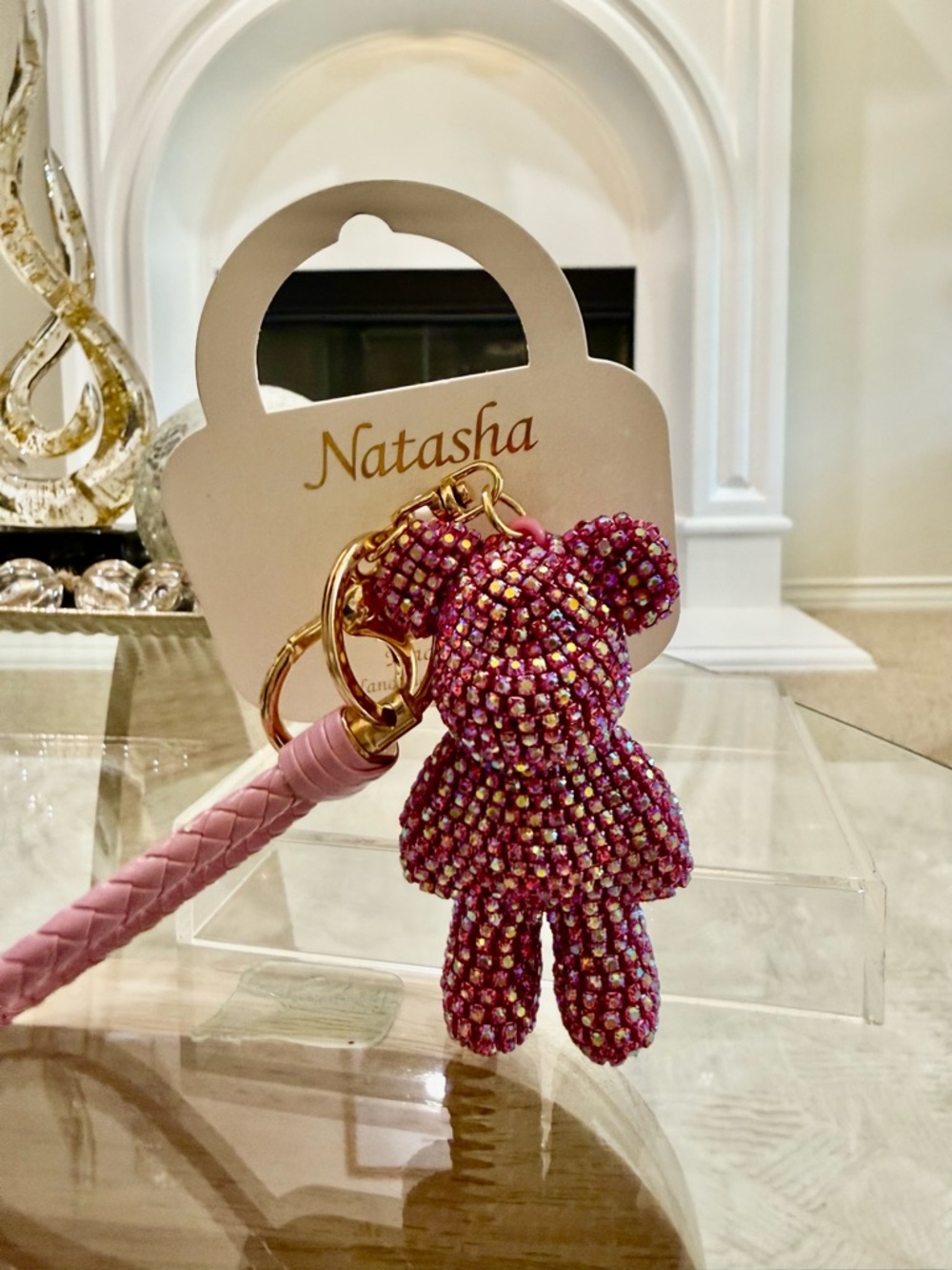 Natasha Pink Crystal Teddy Keychain - Picture 3 of 5